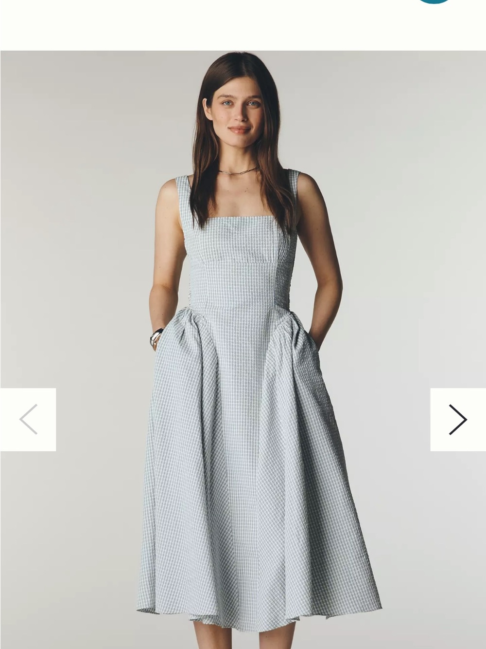 Anthropologie Light Blue Gingham Square-Neck Midi Dress